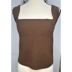 $245 Vince Women's Brown‎ Cotton Rib Square Neck Tank Sweater Top Size M